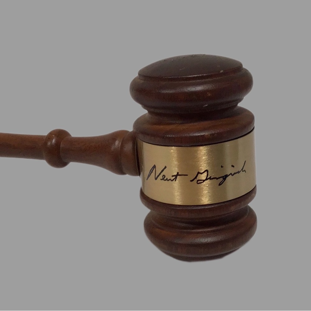 Newt Gingrich - Judge’s Walnut Gavel/Mallet with Brass Appreciation‎ Plate